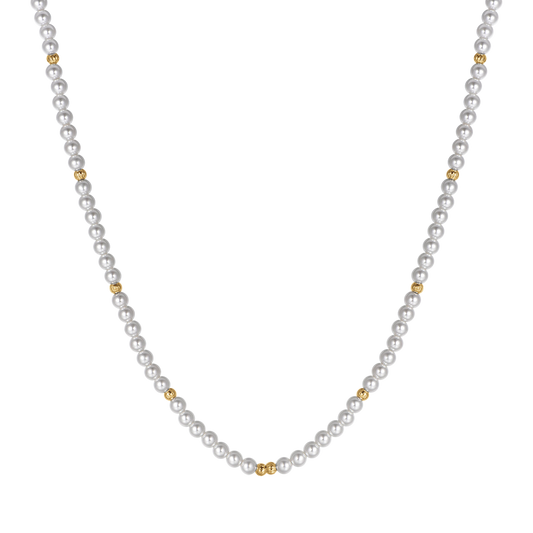 COLLANA DONNA IN ACCIAIO IP GOLD CON PERLE ED ELEMENTI IN ACCIAIO IP GOLD