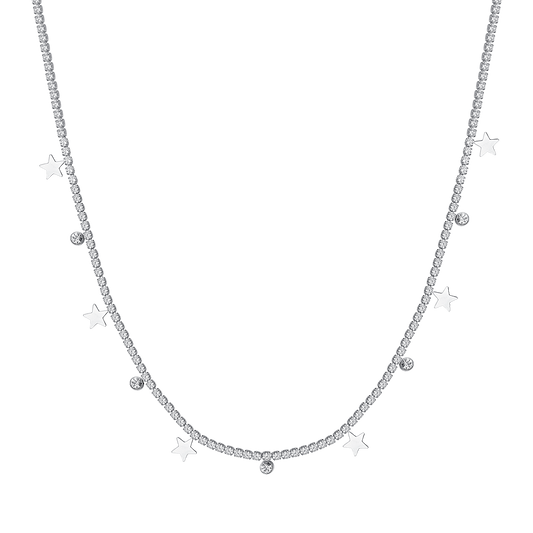 COLLANA TENNIS DONNA IN ACCIAIO CON CRISTALLI BIANCHI E STELLE