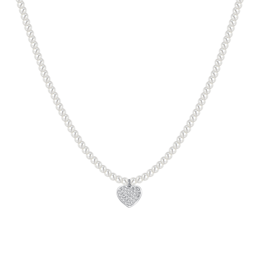 COLLANA DONNA IN ACCIAIO PERLE E CUORE