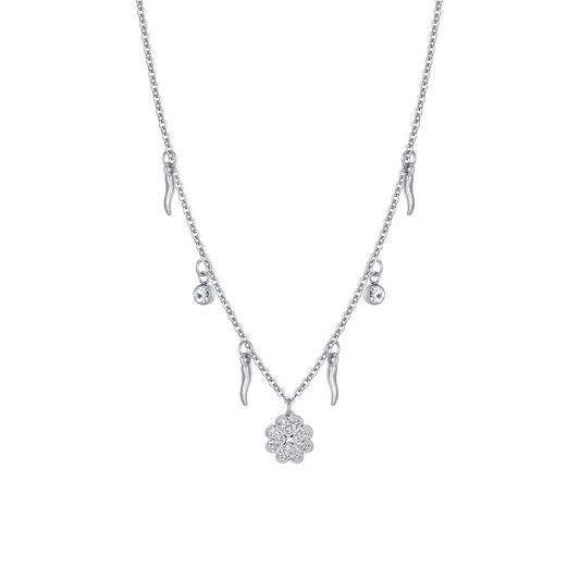 COLLANA DONNA IN ACCIAIO QUADRIFGOLIO E CORNI