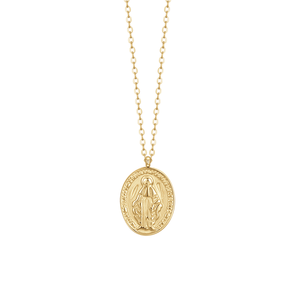 COLLANA DONNA IN ACCIAIO IP GOLD, MEDAGLIETTA CON MADONNINA MIRACOLOSA