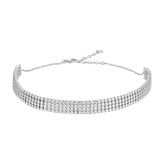 COLLANA CHOKER TENNIS DONNA IN ACCIAIO CON ZIRCONI BIANCHI