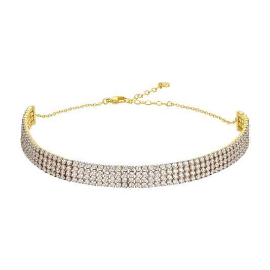 COLLANA CHOKER TENNIS DONNA IN ACCIAIO IP GOLD CON ZIRCONI BIANCHI