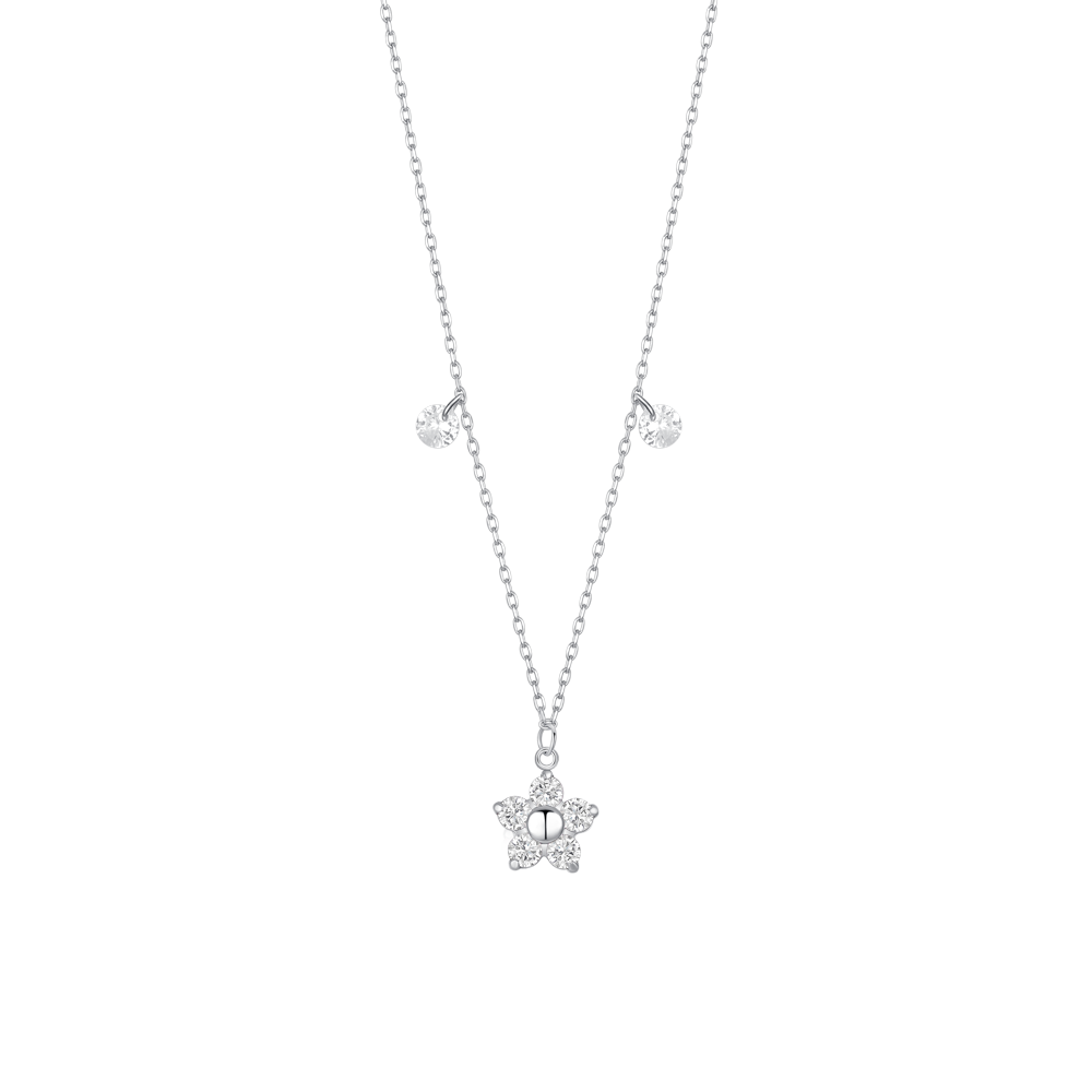 COLLANA DONNA IN ACCIAIO CON PENDENTE FIORE CON E PETALI ZIRCONE BIANCO