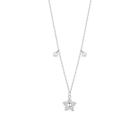 COLLANA DONNA IN ACCIAIO CON PENDENTE FIORE CON E PETALI ZIRCONE BIANCO