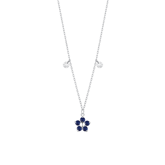 COLLANA DONNA IN ACCIAIO CON PENDENTE FIORE CON E PETALI ZIRCONE BLU