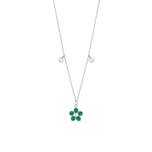 COLLANA DONNA IN ACCIAIO CON PENDENTE FIORE CON E PETALI ZIRCONE VERDE