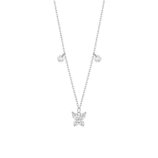 COLLANA DONNA IN ACCIAIO CON PENDENTE FARFALLA ED ALI ZIRCONE BIANCO
