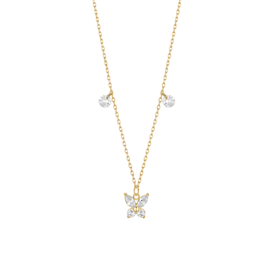COLLANA DONNA IN ACCIAIO CON PENDENTE FARFALLA ED ALI ZIRCONE BIANCO COLORE ORO