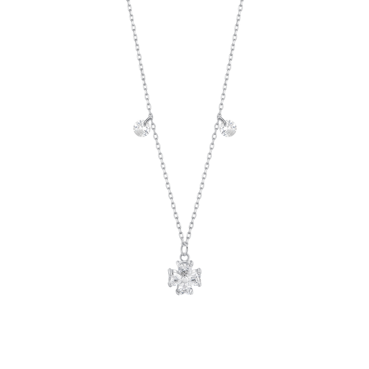 COLLANA IN ACCIAIO CON QUADRIFOGLIO E PETALI ZIRCONE BIANCO