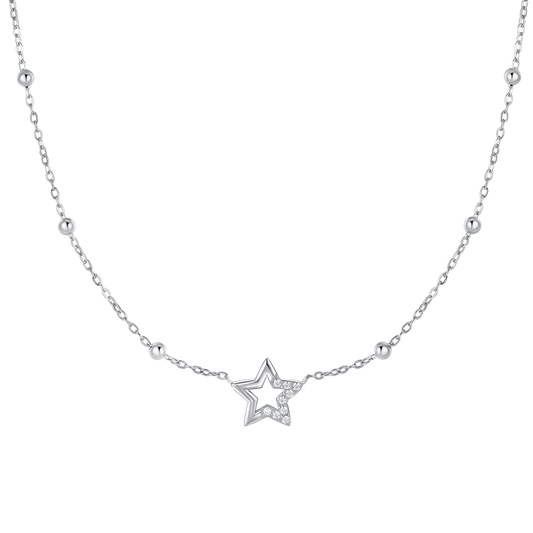 COLLANA DONNA IN ACCIAIO CON STELLA E PUNTI LUCE IN ZIRCONE BIANCO