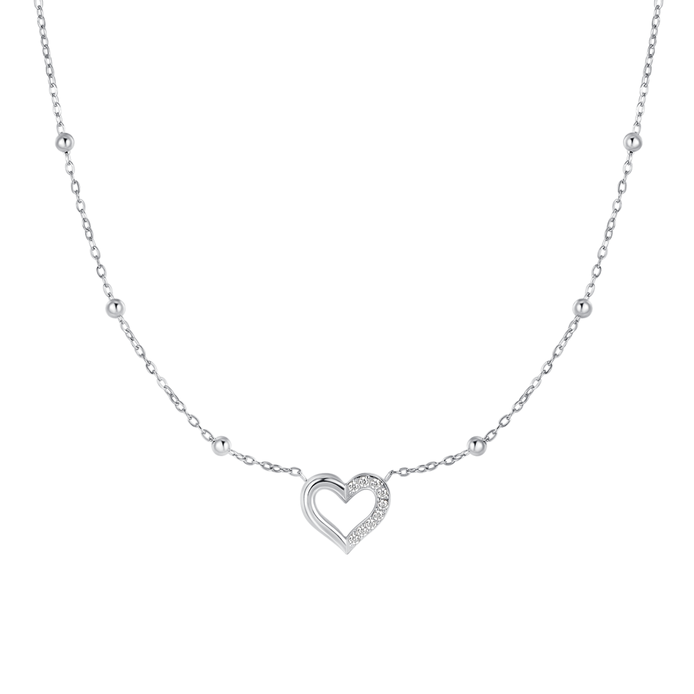 COLLANA DONNA IN ACCIAIO CON CUORE E PUNTI LUCE IN ZIRCONE BIANCO