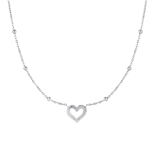 COLLANA DONNA IN ACCIAIO CON CUORE E PUNTI LUCE IN ZIRCONE BIANCO