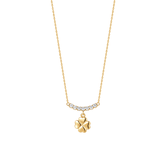 COLLANA DONNA IN ACCIAIO IP GOLD CON QUADRIFOGLIO E ZIRCONI BIANCHI