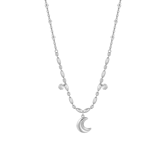 COLLANA DONNA IN ACCIAIO CON LUNA E ZIRCONI BIANCHI