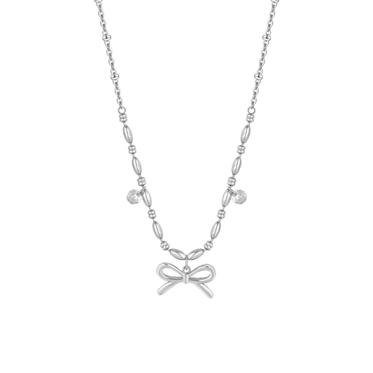 COLLANA DONNA IN ACCIAIO CON FIOCCO E ZIRCONI BIANCHI