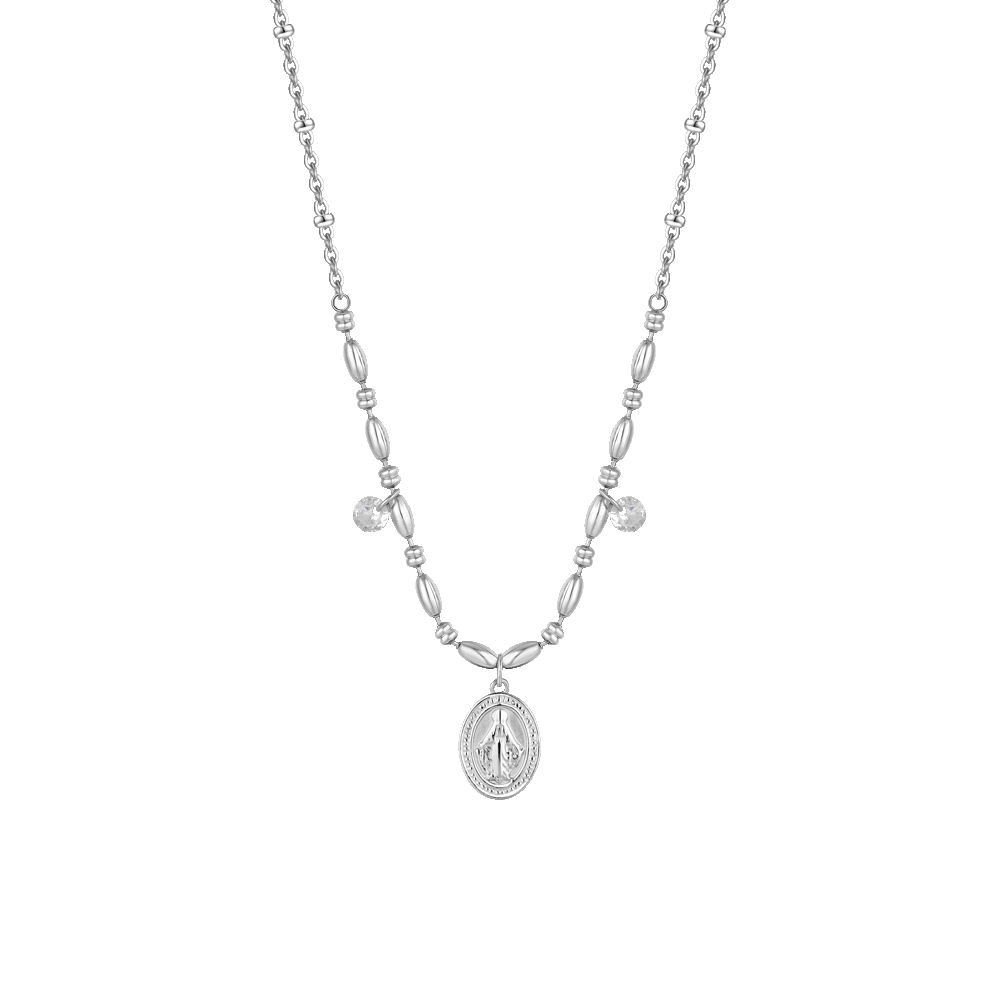 COLLANA DONNA IN ACCIAIO CON MADONNINA MIRACOLOSA E ZIRCONI BIANCHI