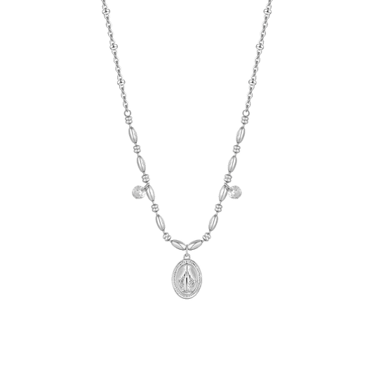 COLLANA DONNA IN ACCIAIO CON MADONNINA MIRACOLOSA E ZIRCONI BIANCHI