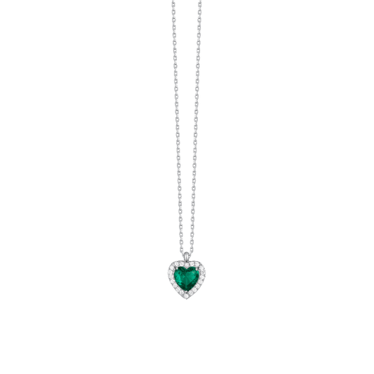 COLLANA DONNA IN ACCIAIO CON CUORE CON ZIRCONI VERDI E BIANCHI