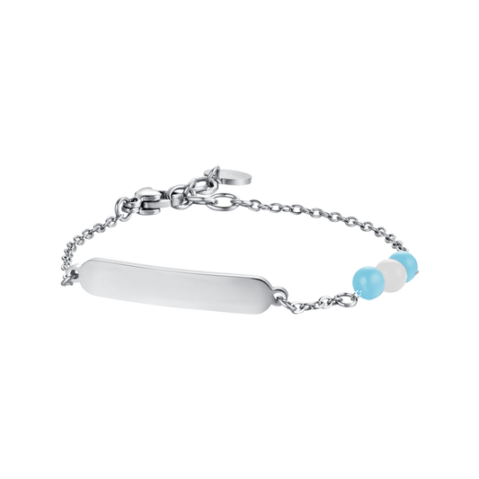 BRACCIALE BAMBINO IN ACCIAIO CON PIETRE AZZURRE E BIANCHE