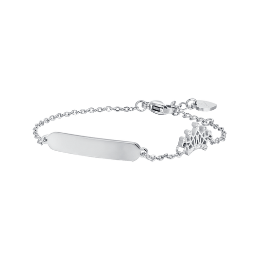 BRACCIALE BAMBINA IN ACCIAIO CON PIASTRA E CORONA CON CRISTALLI BIANCHI