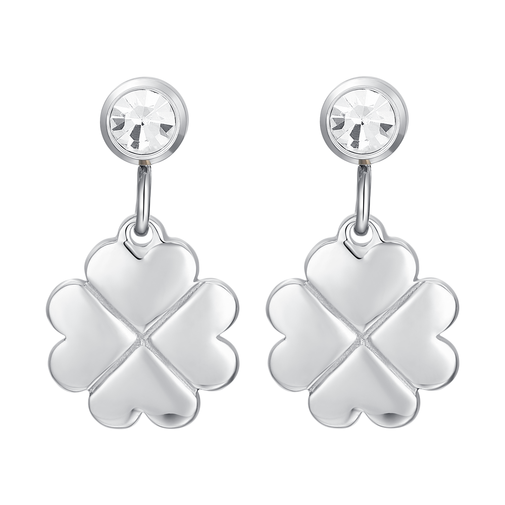 ORECCHINI DONNA IN ACCIAIO QUADRIFOGLIO E ZIRCONE