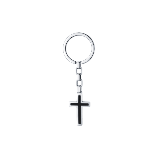 PORTACHIAVI UOMO IN ACCIAIO CON CROCE NERO