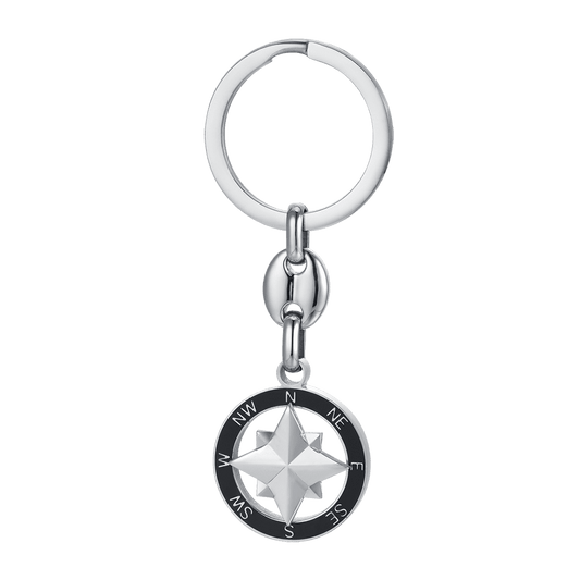 PORTACHIAVI UOMO IN ACCIAIO CON ROSA DEI VENTI CON SMALTO NERO