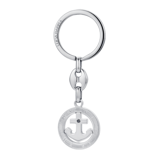 PORTACHIAVI UOMO IN ACCIAIO ANCORA E CRISTALLO NERO