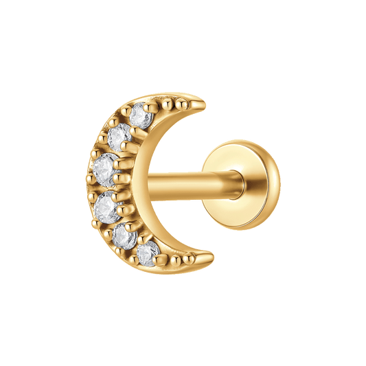 PIERCING ORECCHIO DONNA IN ACCIAIO FORMA LUNA CON ZIRCONI BIANCHI COLORE ORO