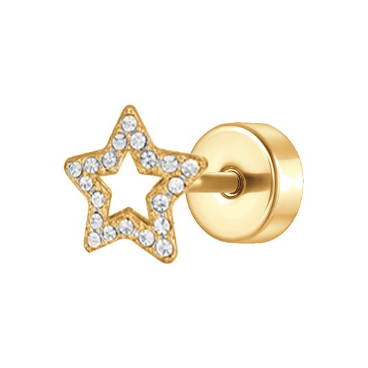 PIERCING ORECCHIO DONNA IN ACCIAIO FORMA STELLA CON ZIRCONI BIANCHI COLORE ORO