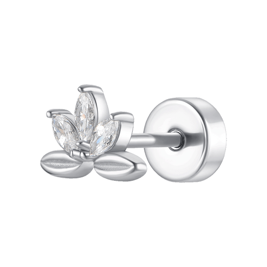 PIERCING ORECCHIO DONNA IN ACCIAIO VENTAGLIO FIORE CON ZIRCONI BIANCHI
