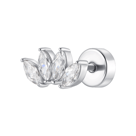 PIERCING ORECCHIO DONNA IN ACCIAIO VENTAGLIO CON ZIRCONI BIANCHI