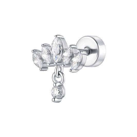 PIERCING ORECCHIO DONNA IN ACCIAIO VENTAGLIO ZIRCONI BIANCHI E CRISTALLO